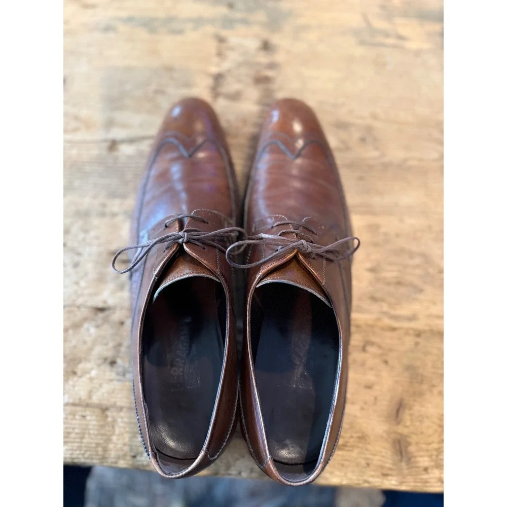 Salvatore Ferragamo Wingtip Brogue Oxfords Men Size 12 Brown Leather Dress Shoes